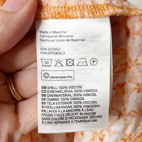 H&M Women's Wrap Dress Size S Orange Floral Print Short Sleeve V-Neck Crossover - Picture 9 of 10